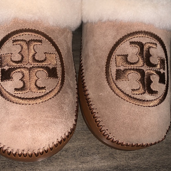 NIB TORY BURCH COLEY SLIPPER SHEARING LINED NATURAL SUEDE & LEATHER - Picture 3 of 10